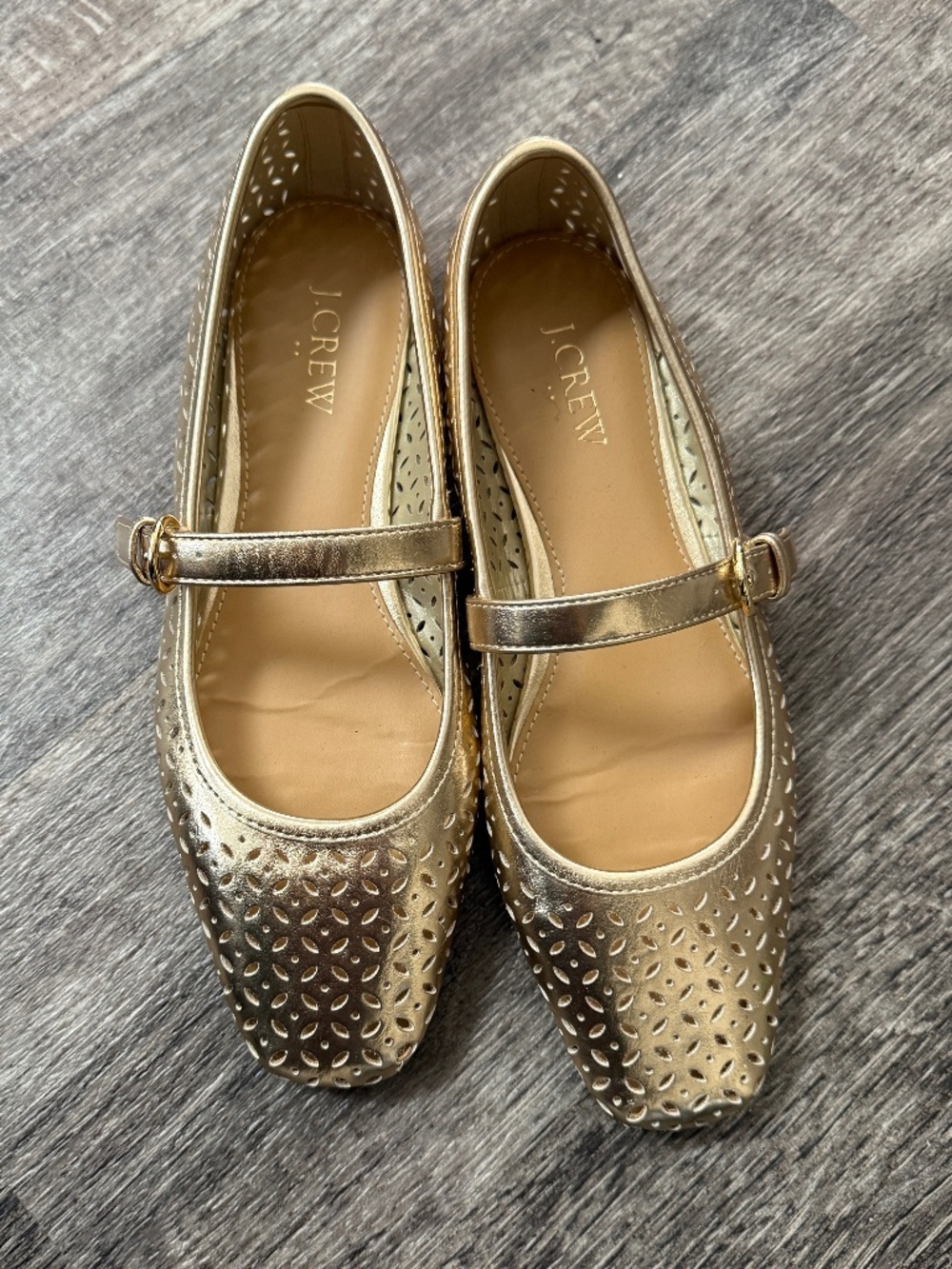 J. Crew Women’s Crew Perforated Metallic Mary Jane Flats Gold 9